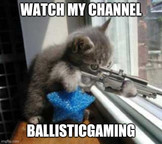 Gun cat  | WATCH MY CHANNEL BALLISTICGAMING | image tagged in gun cat | made w/ Imgflip meme maker