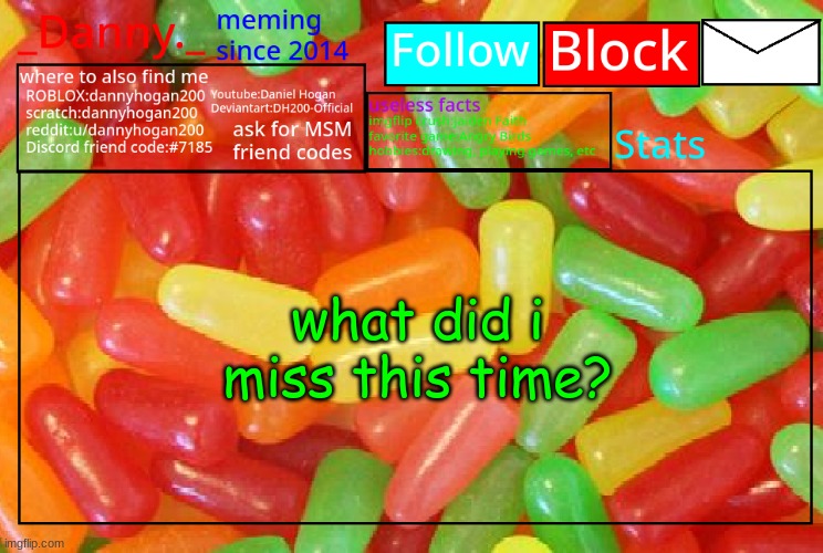 _Danny._ mike and ike announcementz | what did i miss this time? | image tagged in _danny _ mike and ike announcementz | made w/ Imgflip meme maker