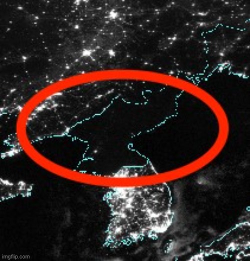 North Korea at Night | image tagged in north korea at night | made w/ Imgflip meme maker