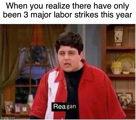 REAGAN | When you realize there have only been 3 major labor strikes this year; Rea | image tagged in megan,ronald reagan,neoliberalism,unions,labor,funny | made w/ Imgflip meme maker