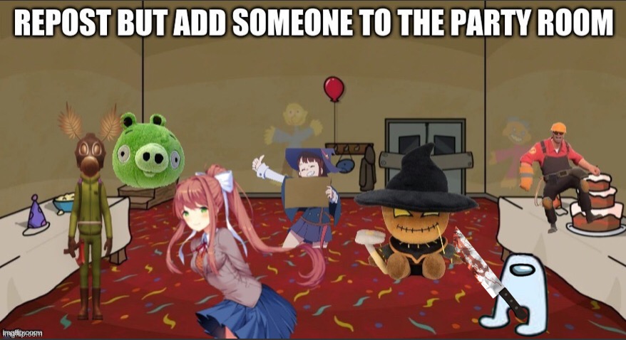 I added the amogus killing the plushie. | image tagged in reposts | made w/ Imgflip meme maker