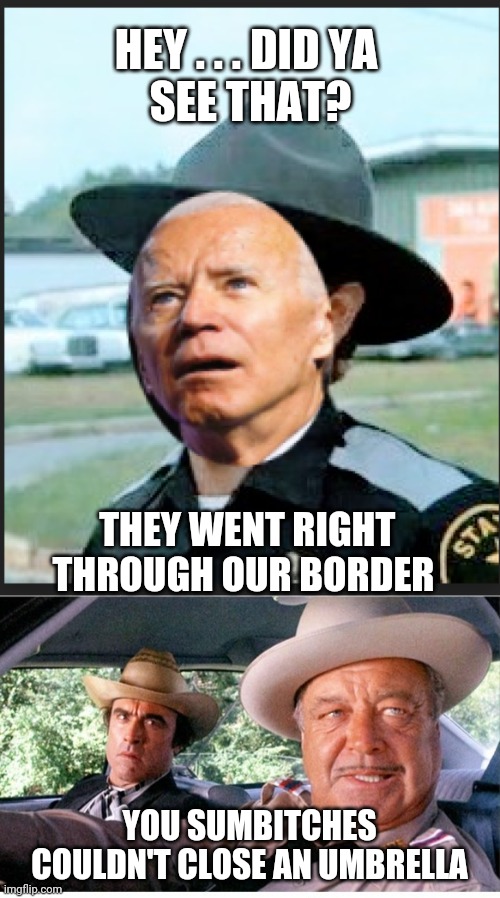 Border Policy | HEY . . . DID YA 
SEE THAT? THEY WENT RIGHT THROUGH OUR BORDER; YOU SUMBITCHES COULDN'T CLOSE AN UMBRELLA | image tagged in biden,illegal immigration,covid-19,vaccines,democrats,liberals | made w/ Imgflip meme maker