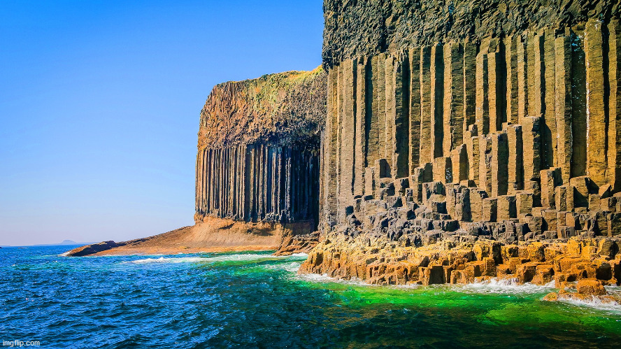 image tagged in basalt cliffs,scotland | made w/ Imgflip meme maker