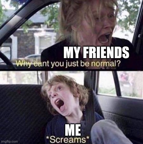 Why Can't You Just Be Normal | MY FRIENDS; ME | image tagged in why can't you just be normal | made w/ Imgflip meme maker