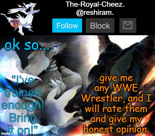 no sugar coats | give me any WWE Wrestler, and I will rate them and give my honest opinion. ok so... | image tagged in reshiram temp | made w/ Imgflip meme maker