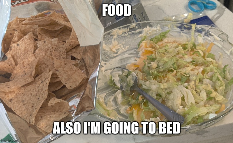 FOOD; ALSO I'M GOING TO BED | made w/ Imgflip meme maker