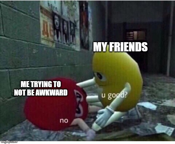truth | MY FRIENDS; ME TRYING TO NOT BE AWKWARD | image tagged in u good no | made w/ Imgflip meme maker