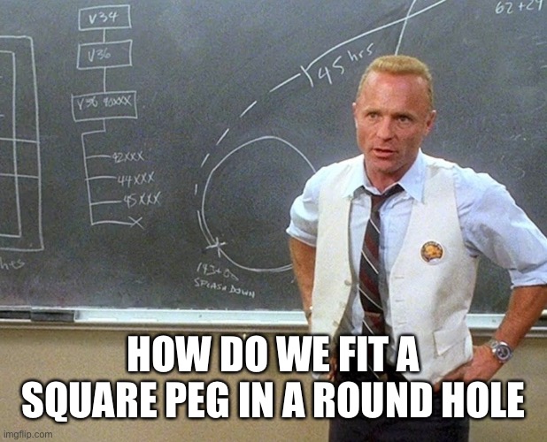 Apollo 13 Failure Is Not An Option | HOW DO WE FIT A SQUARE PEG IN A ROUND HOLE | image tagged in apollo 13 failure is not an option | made w/ Imgflip meme maker
