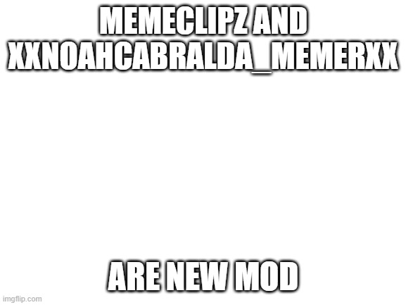 thanks for following | MEMECLIPZ AND XXNOAHCABRALDA_MEMERXX; ARE NEW MOD | image tagged in blank white template | made w/ Imgflip meme maker