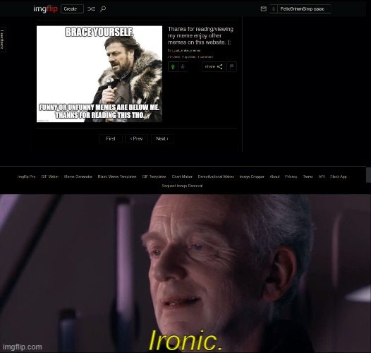 Ironic. | image tagged in palpatine ironic | made w/ Imgflip meme maker