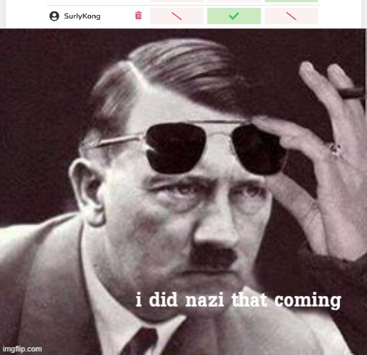 I thought Sk69 would side with Andrew and ze mods. | image tagged in hitler i did nazi that coming | made w/ Imgflip meme maker