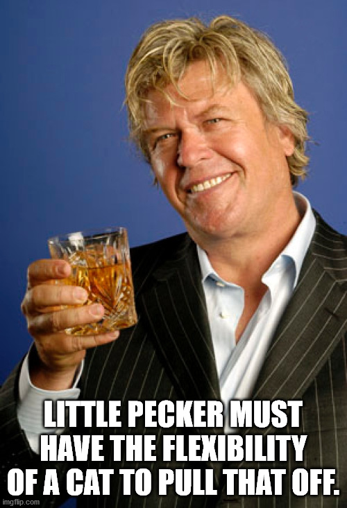 Ron White 2 | LITTLE PECKER MUST HAVE THE FLEXIBILITY OF A CAT TO PULL THAT OFF. | image tagged in ron white 2 | made w/ Imgflip meme maker