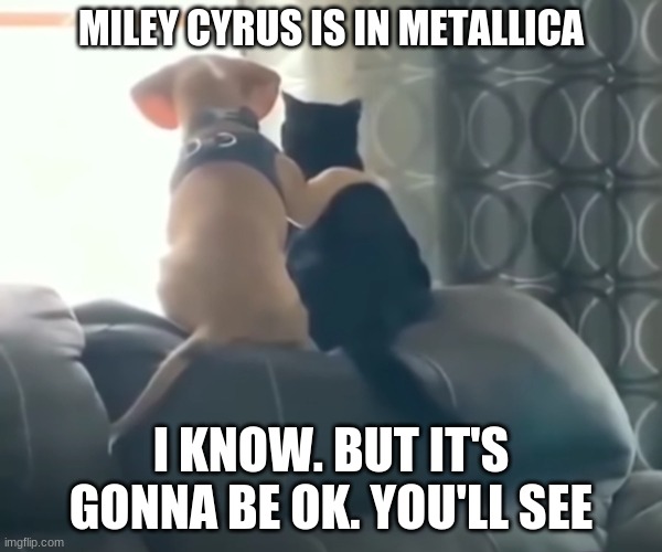 That's What Friends Are For | MILEY CYRUS IS IN METALLICA; I KNOW. BUT IT'S GONNA BE OK. YOU'LL SEE | image tagged in that's what friends are for,funny,miley cyrus,metallica | made w/ Imgflip meme maker