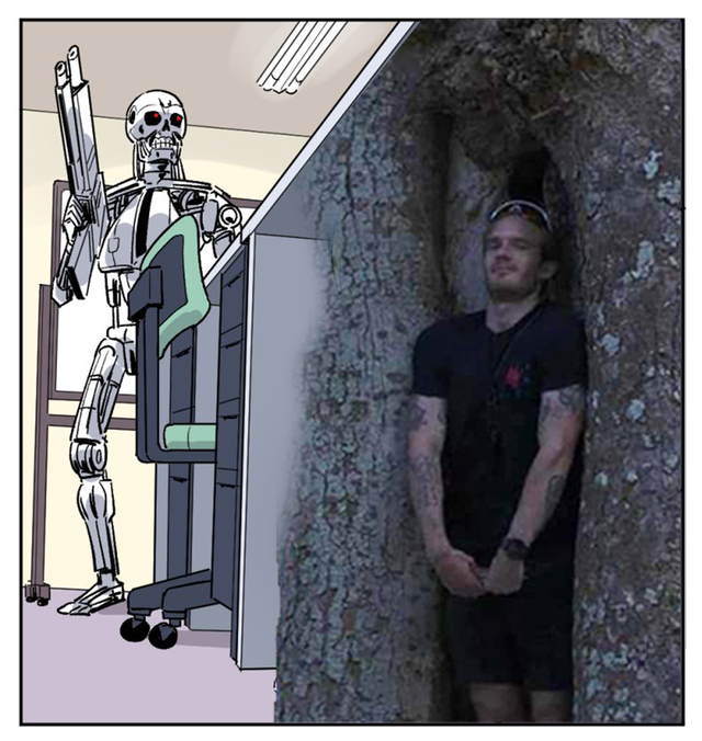 High Quality Pewdiepie hiding from robot terminator Blank Meme Template