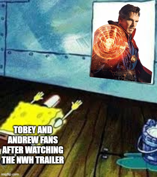 Praise the doctor | TOBEY AND ANDREW FANS AFTER WATCHING THE NWH TRAILER | image tagged in spongebob worship,spiderman,dr strange | made w/ Imgflip meme maker