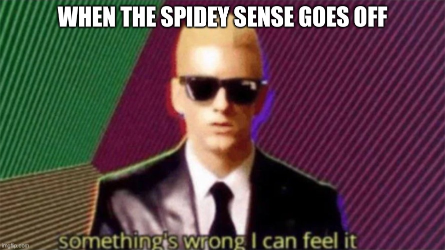 something's wrong i can feel it | WHEN THE SPIDEY SENSE GOES OFF | image tagged in something's wrong i can feel it | made w/ Imgflip meme maker