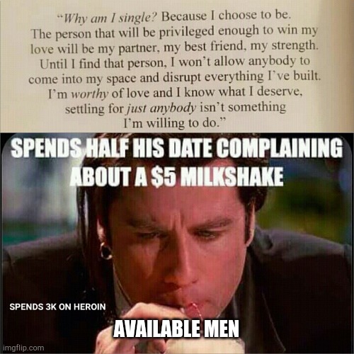 Available men | AVAILABLE MEN | image tagged in dating,john travolta,money,funny,single life | made w/ Imgflip meme maker