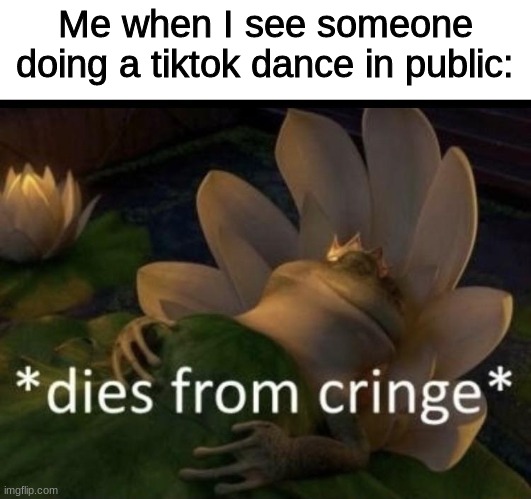 Dies from cringe | Me when I see someone doing a tiktok dance in public: | image tagged in dies from cringe | made w/ Imgflip meme maker