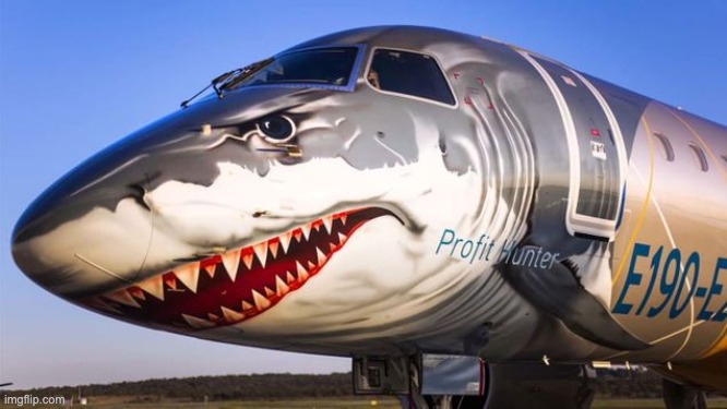 Shark Plane made in 2018 with no middle seat and bigger windows. | image tagged in cool,unfunny | made w/ Imgflip meme maker