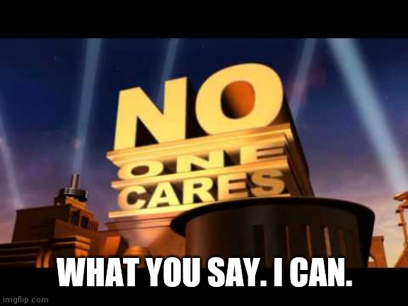 no one cares | WHAT YOU SAY. I CAN. | image tagged in no one cares | made w/ Imgflip meme maker