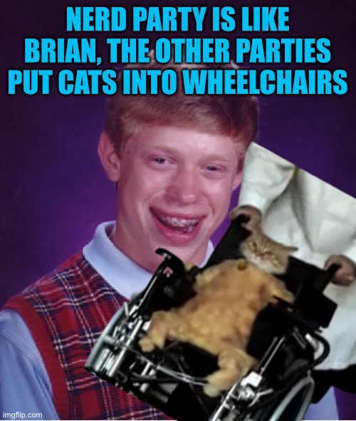 NERD PARTY IS LIKE BRIAN, THE OTHER PARTIES PUT CATS INTO WHEELCHAIRS | made w/ Imgflip meme maker