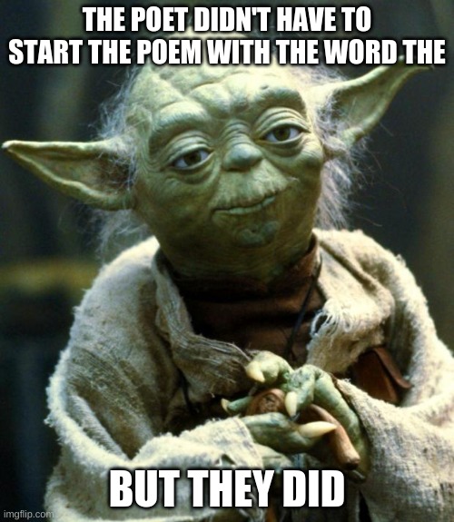 Star Wars Yoda Meme | THE POET DIDN'T HAVE TO START THE POEM WITH THE WORD THE; BUT THEY DID | image tagged in memes,star wars yoda | made w/ Imgflip meme maker