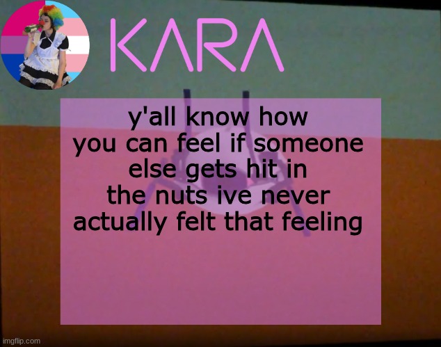 Kara's Wheatley Crap Temp | y'all know how you can feel if someone else gets hit in the nuts ive never actually felt that feeling | image tagged in kara's wheatley crap temp | made w/ Imgflip meme maker
