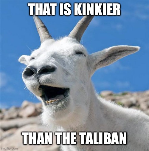 Laughing Goat Meme | THAT IS KINKIER THAN THE TALIBAN | image tagged in memes,laughing goat | made w/ Imgflip meme maker