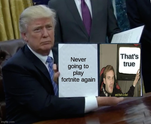 Never going to play fortnite | Never going to play fortnite again; That's true | image tagged in memes,gaming | made w/ Imgflip meme maker