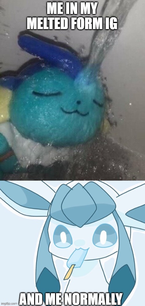 ME IN MY MELTED FORM IG AND ME NORMALLY | image tagged in vaporeon,glaceon vibing | made w/ Imgflip meme maker