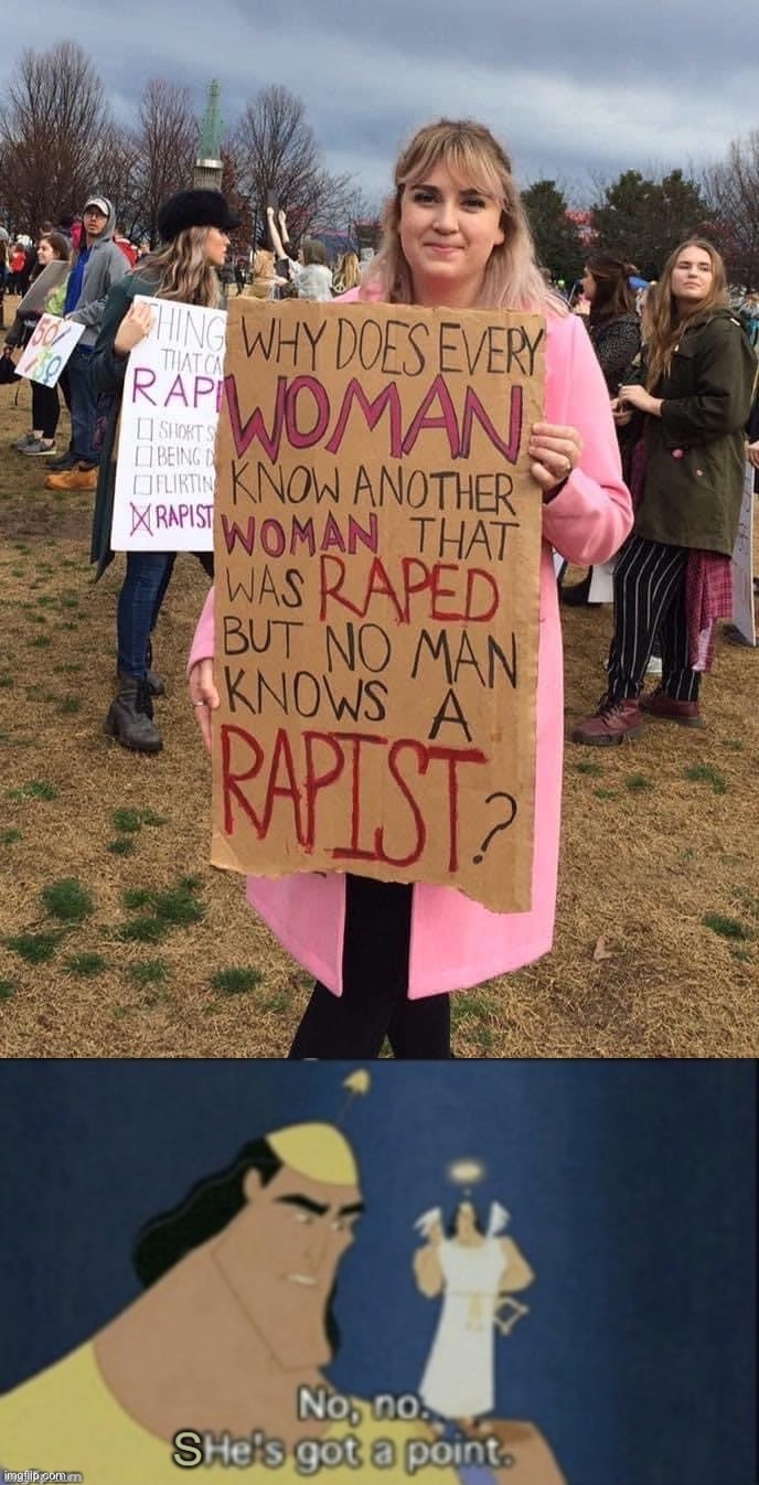 hmm | image tagged in no man knows a rapist,no no she's got a point,rapists,rapist,sexism,men vs women | made w/ Imgflip meme maker