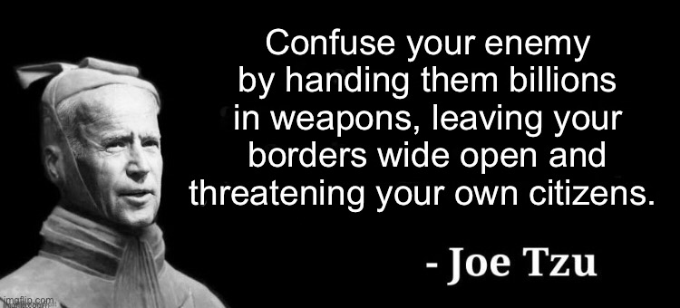 The art of stupid | Confuse your enemy by handing them billions in weapons, leaving your borders wide open and threatening your own citizens. | image tagged in joe biden,politicians suck,memes,ignorance,politics lol | made w/ Imgflip meme maker