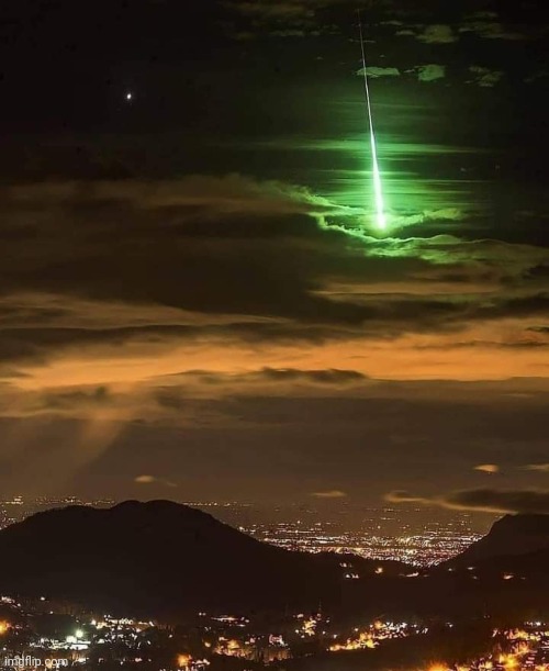 Green meteor over city.  South India | image tagged in green,meteor,india,city,awesome,pic | made w/ Imgflip meme maker