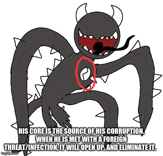 Bam. | HIS CORE IS THE SOURCE OF HIS CORRUPTION. WHEN HE IS MET WITH A FOREIGN THREAT/INFECTION, IT WILL OPEN UP, AND ELIMINATE IT. | image tagged in spike 2 | made w/ Imgflip meme maker