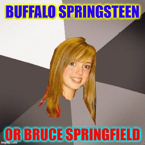 Heck with semantics, let's check out some good music | BUFFALO SPRINGSTEEN; OR BRUCE SPRINGFIELD | image tagged in vince vance,millenials,bruce springsteen,memes,buffalo springfield,boomers | made w/ Imgflip meme maker