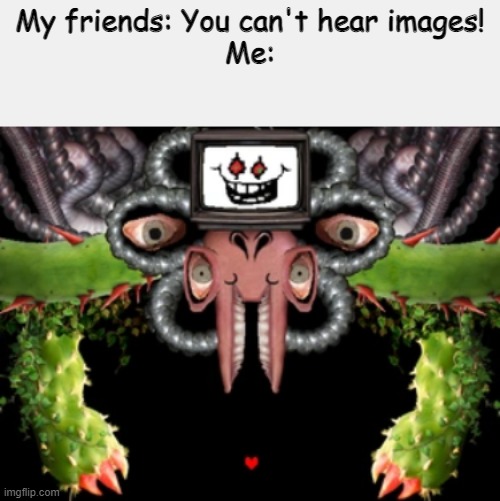 you cant hear ima- | My friends: You can't hear images!
Me: | image tagged in you cant hear images,oh wow are you actually reading these tags,undertale | made w/ Imgflip meme maker