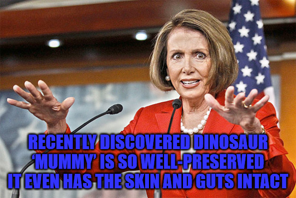Nancysaurus | RECENTLY DISCOVERED DINOSAUR ‘MUMMY’ IS SO WELL-PRESERVED IT EVEN HAS THE SKIN AND GUTS INTACT | image tagged in nancy pelosi is crazy | made w/ Imgflip meme maker