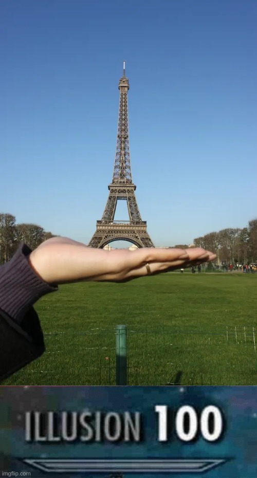 Perfect Eiffel Tower illusion | image tagged in illusion 100,eiffel tower,memes,gifs,oh wow are you actually reading these tags,illusions | made w/ Imgflip meme maker