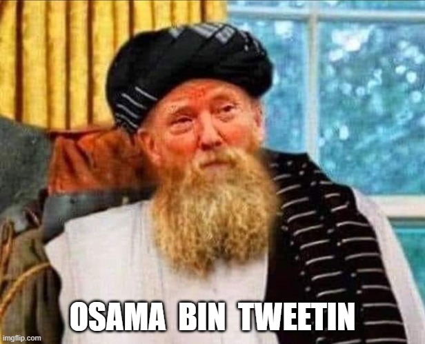 Osama Bin Tweetin | OSAMA  BIN  TWEETIN | image tagged in donald trump,osama bin laden,taliban | made w/ Imgflip meme maker