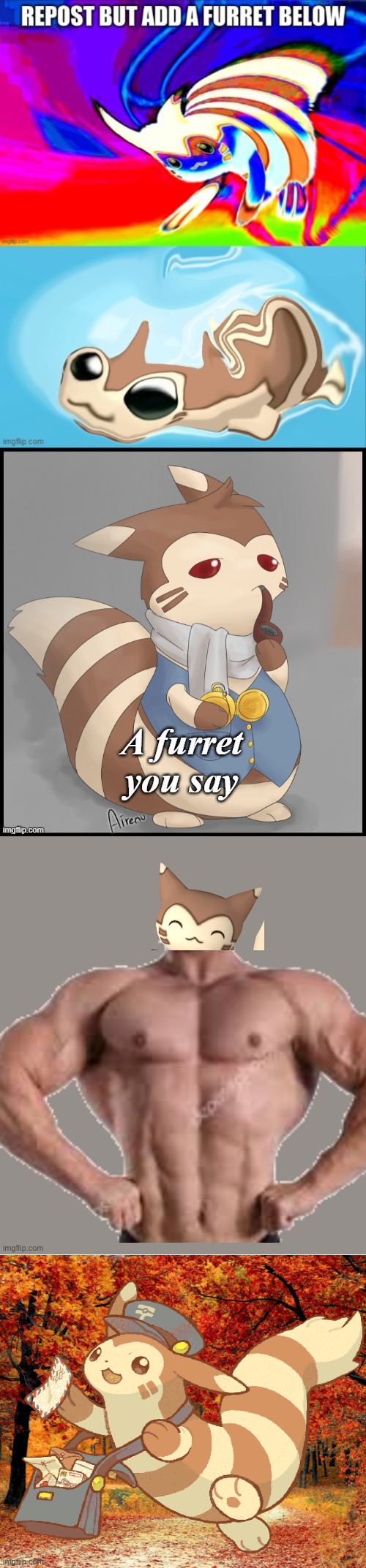 I added my newest meme template :D | image tagged in furret,repost | made w/ Imgflip meme maker