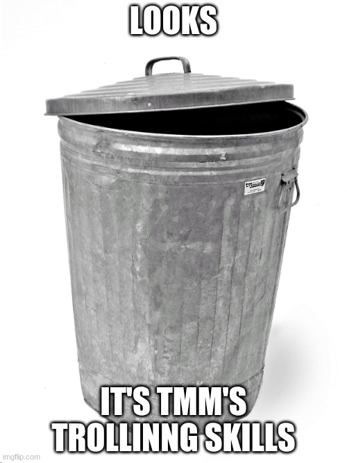 Trash Can | LOOKS; IT'S TMM'S TROLLING SKILLS | image tagged in trash can | made w/ Imgflip meme maker
