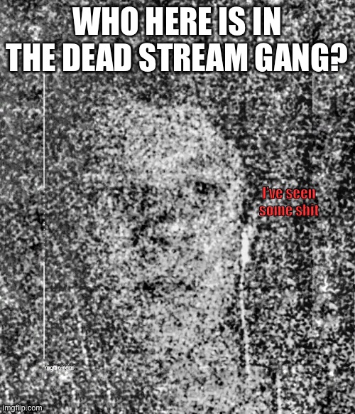 the void, it speaks to me, asking questions | WHO HERE IS IN THE DEAD STREAM GANG? | image tagged in distorted soul_fire | made w/ Imgflip meme maker