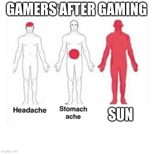 Where does it hurt | GAMERS AFTER GAMING; SUN | image tagged in where does it hurt | made w/ Imgflip meme maker