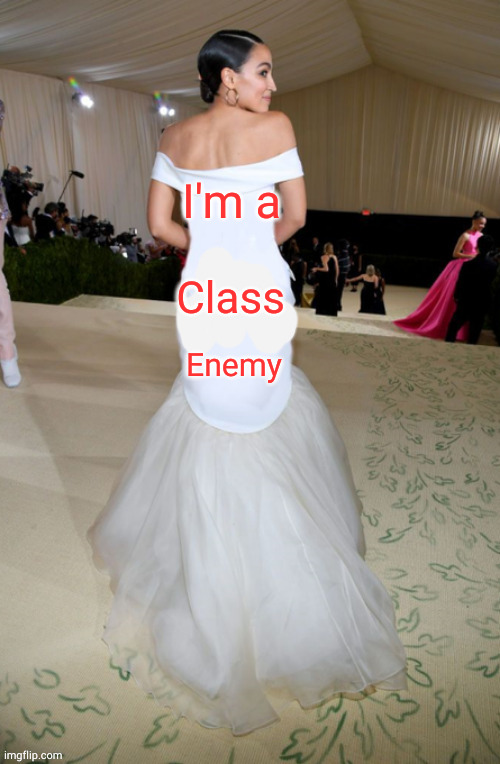 sick of her |  I'm a; Class; Enemy | image tagged in aoc dress | made w/ Imgflip meme maker