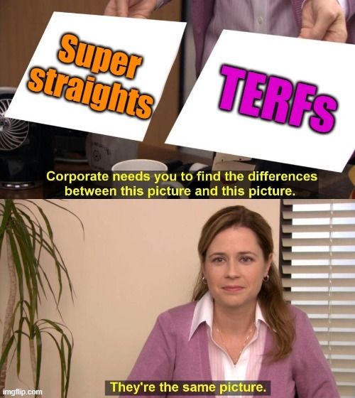 They're the same bigotry. | image tagged in they are the same picture,transphobic | made w/ Imgflip meme maker
