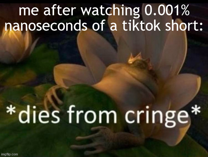 tiktok? more like cringetok | me after watching 0.001% nanoseconds of a tiktok short: | image tagged in dies of cringe,tiktok,obamium,prezmemez,barney will eat all of your delectable biscuits | made w/ Imgflip meme maker