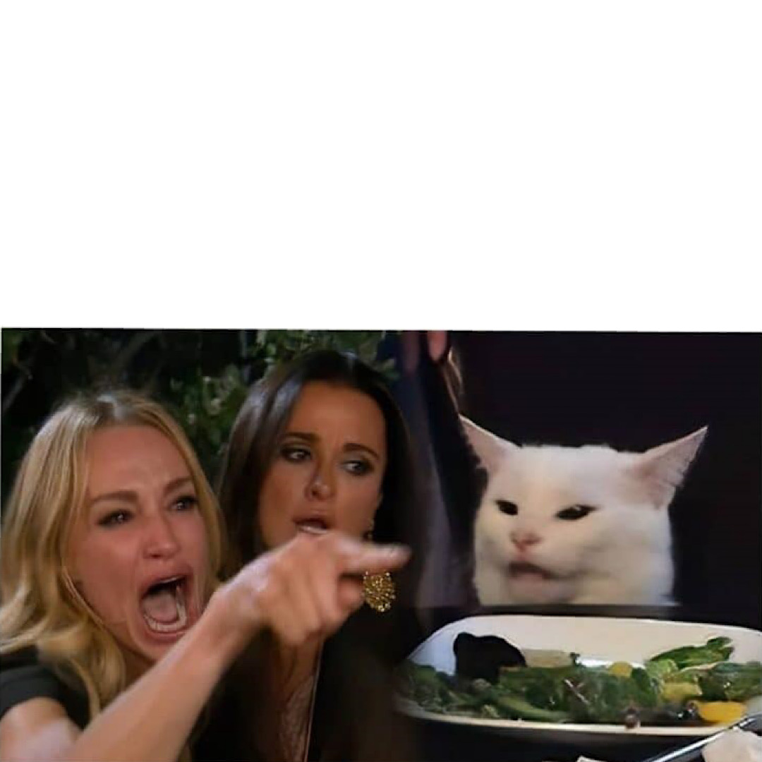 Hungry blonde and cat Blank Meme Template