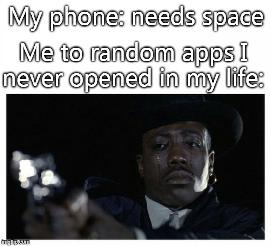 am i the only one that relates to this | My phone: needs space; Me to random apps I never opened in my life: | image tagged in memes | made w/ Imgflip meme maker