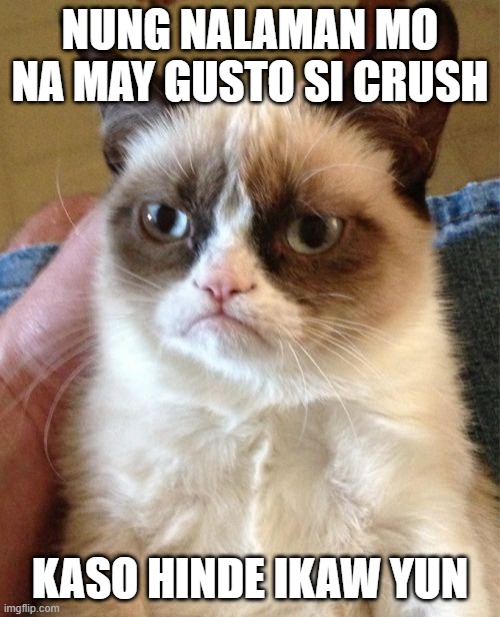 galit ako sayo | NUNG NALAMAN MO NA MAY GUSTO SI CRUSH; KASO HINDE IKAW YUN | image tagged in memes,grumpy cat | made w/ Imgflip meme maker