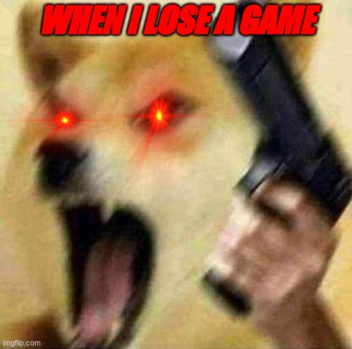 rage | WHEN I LOSE A GAME | image tagged in angry doge with gun | made w/ Imgflip meme maker